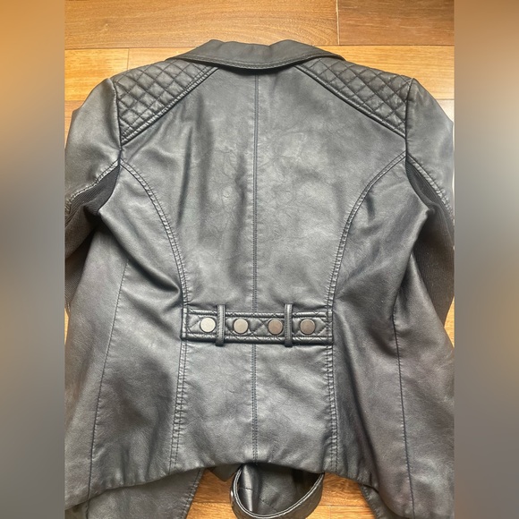 Bnci By Blanc Noir Faux Leather Black Moto Style Zip Front Jacket - Picture 4 of 4